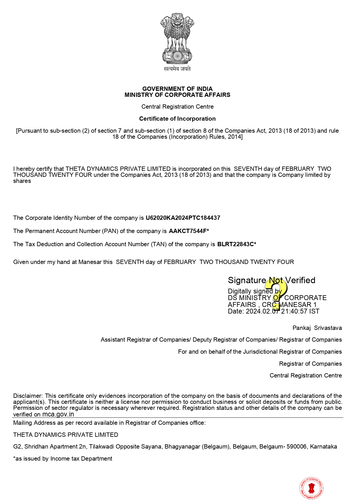 Certificate of Incorporation